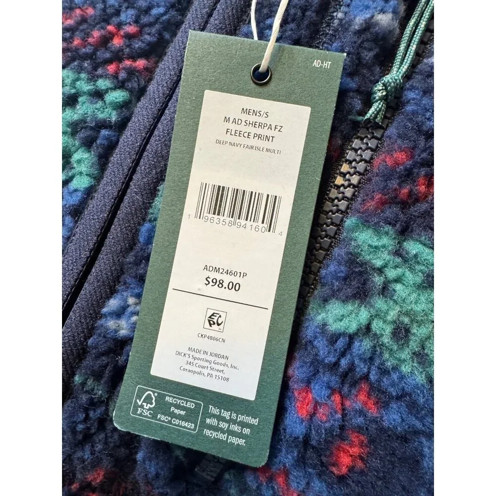 Alpine Design Fleece Size Small Men's Navy Fair Isle Multi $98 Sherpa Pullover